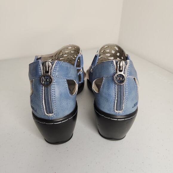 JBU Size 8 Isla Blue Denim Color Zip Up Wedge Sandals - Picture 4 of 9